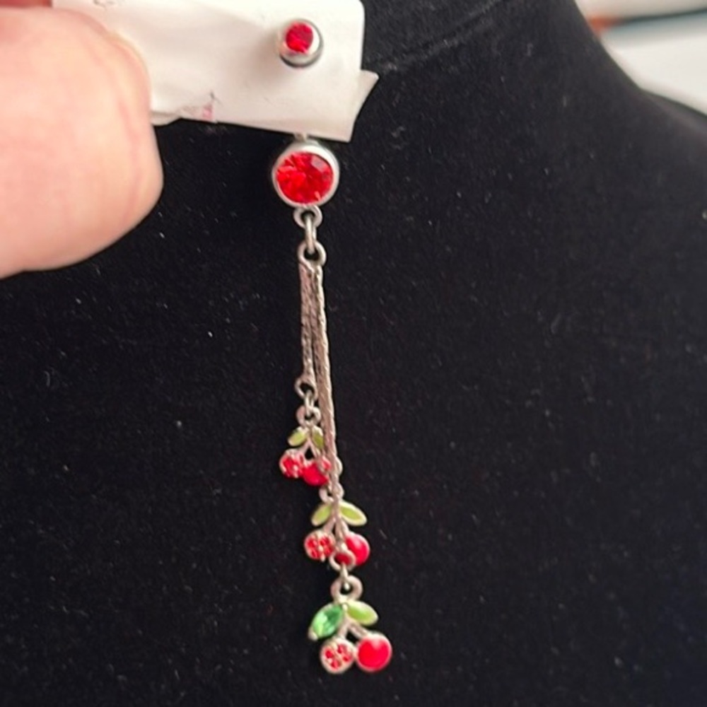 Silver And Red Bellybutton Ring With Hanging Cher… - image 2